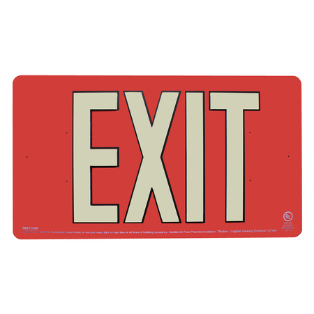 Safe-T-Nose Glow-In-The-Dark Exit Sign, Single Sided, 50' Visib., Red, 9"Hx16"L EUL50R
